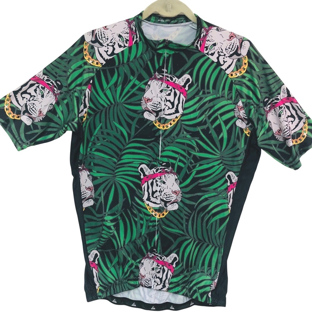 Freestyle Cycling Zip Jersey Womens 2XL Green Hawaiian Tiger Tropical Breathable